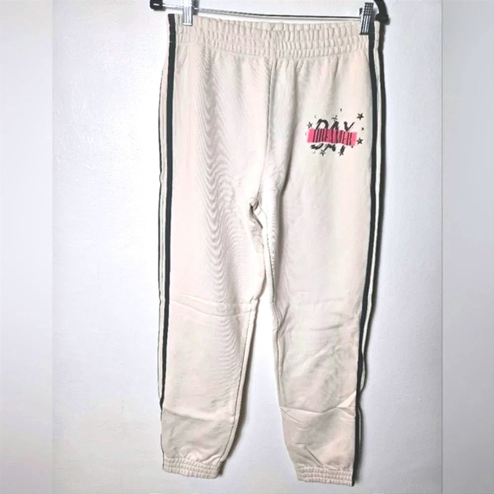 DAYDREAMER LA Cream Cotton‎ Jogger Sweatpant Graphic Logo Stripe Detail Med NWT